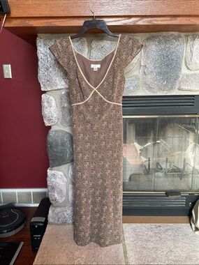 LOFT Brown Maxi Dress with Cream Trim
